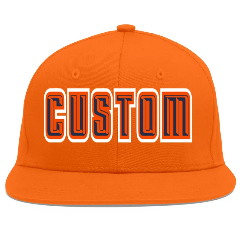 Custom Orange Navy-Orange Flat Eaves Sport Baseball Cap