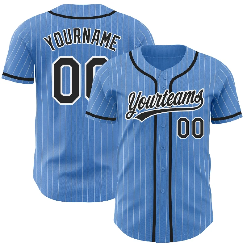 Custom Powder Blue White Pinstripe Black Authentic Baseball Jersey