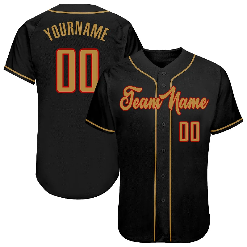 Custom Black Old Gold-Red Authentic Baseball Jersey