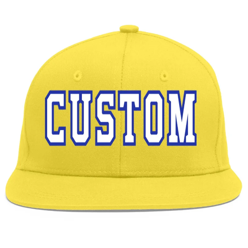 Custom Light Gold White-Royal Flat Eaves Sport Baseball Cap