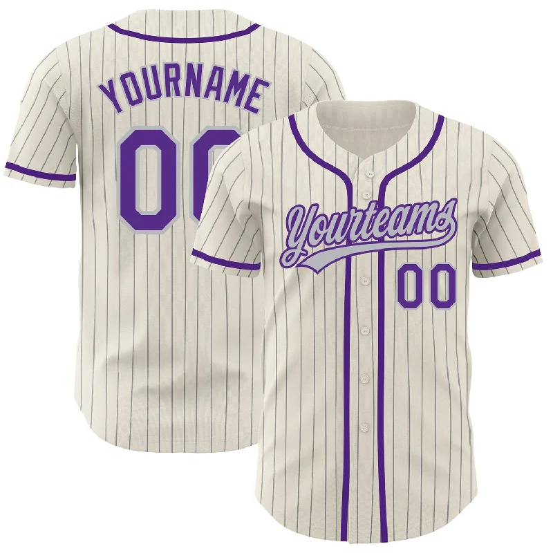 Custom Cream Gray Pinstripe Purple Authentic Baseball Jersey