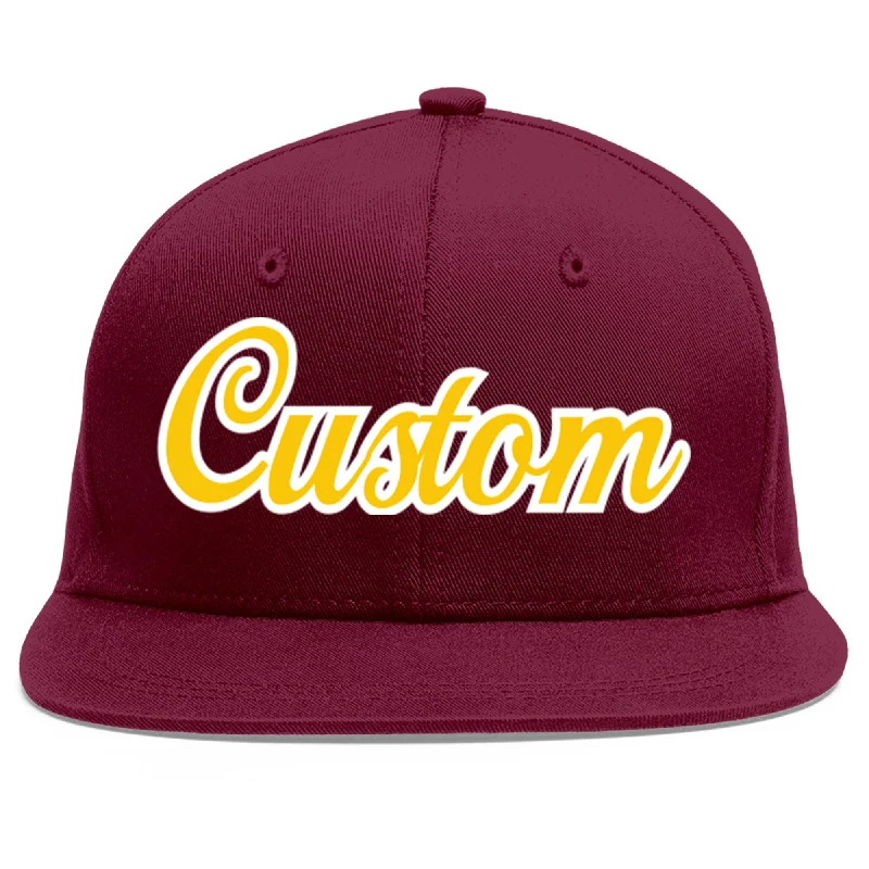 Custom Crimson Gold-White Flat Eaves Sport Baseball Cap