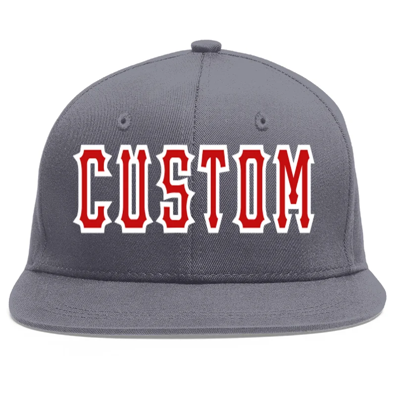 Custom Dark Gray Red-White Flat Eaves Sport Baseball Cap