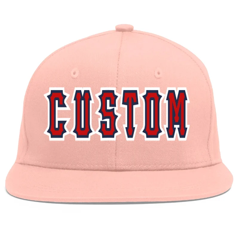 Custom Pink Red-Navy Flat Eaves Sport Baseball Cap