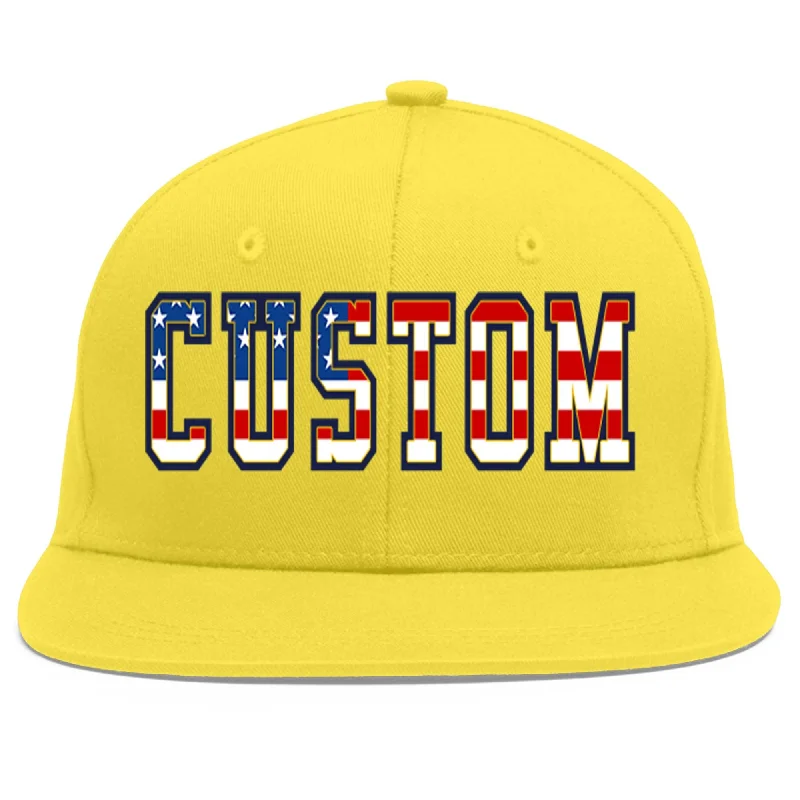 Custom Light Gold Vintage USA Flag-Gold Flat Eaves Sport Baseball Cap