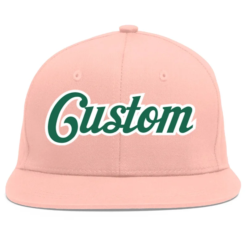 Custom Pink Kelly Green-White Flat Eaves Sport Baseball Cap