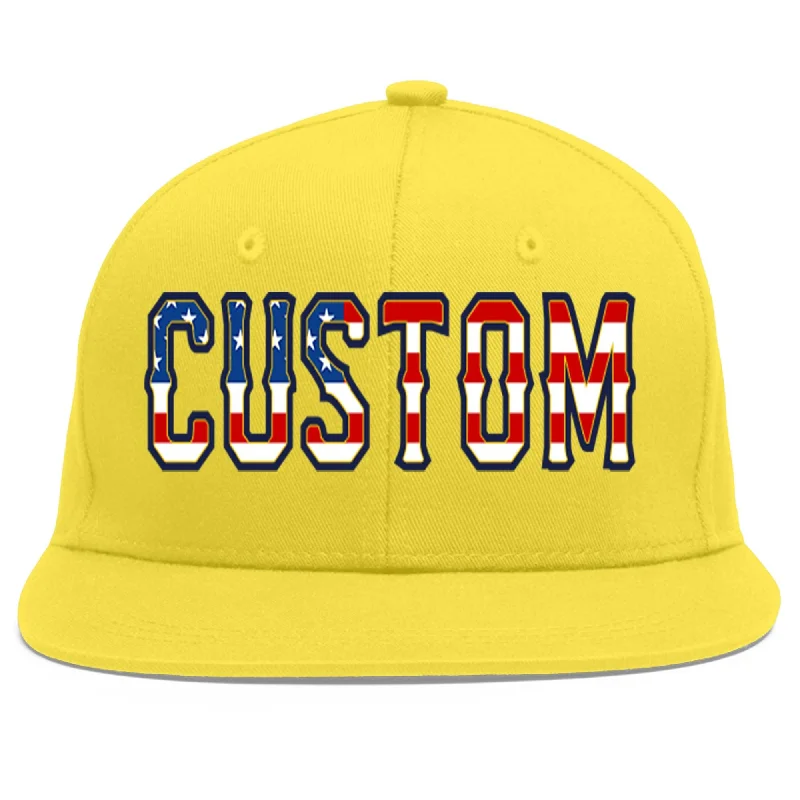 Custom Light Gold Vintage USA Flag-Gold Flat Eaves Sport Baseball Cap