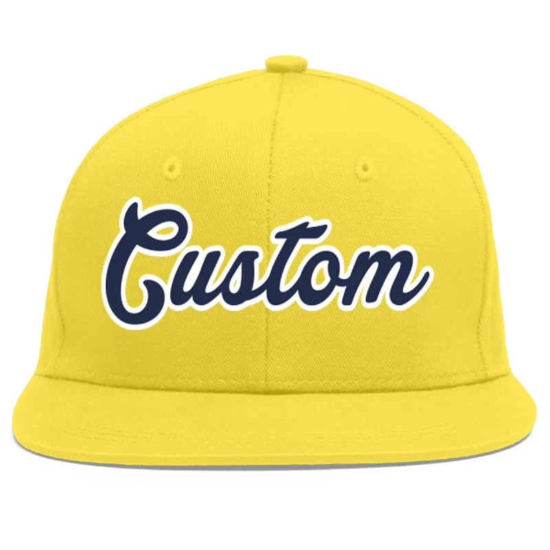 Custom Light Gold Navy-White Flat Eaves Sport Baseball Cap