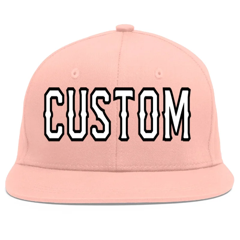 Custom Pink White-Black Flat Eaves Sport Baseball Cap