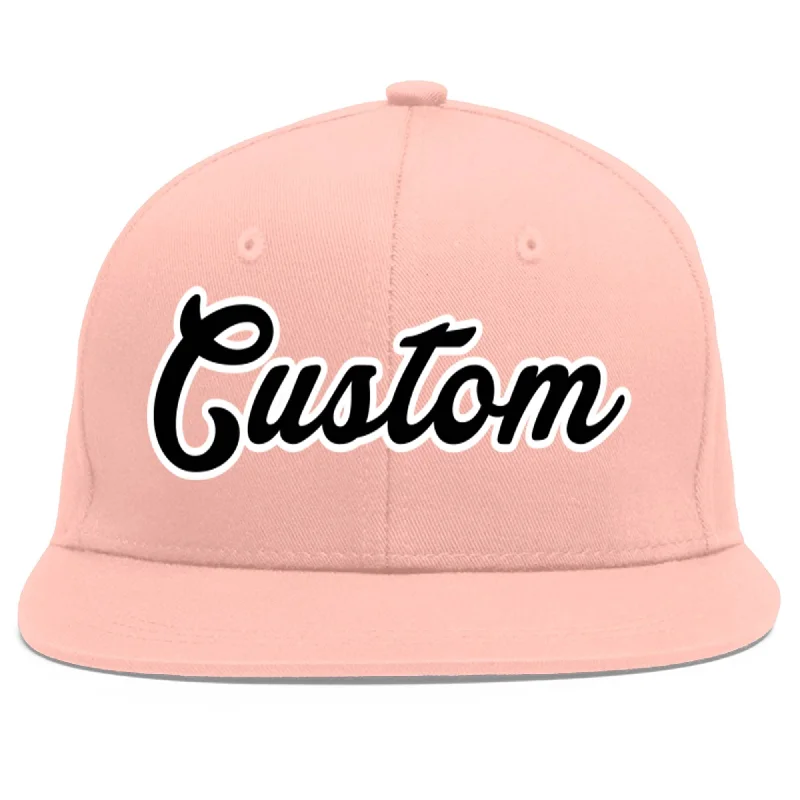 Custom Pink Black-White Flat Eaves Sport Baseball Cap