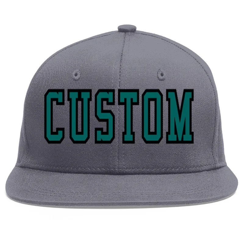 Custom Dark Gray Aqua-Black Flat Eaves Sport Baseball Cap