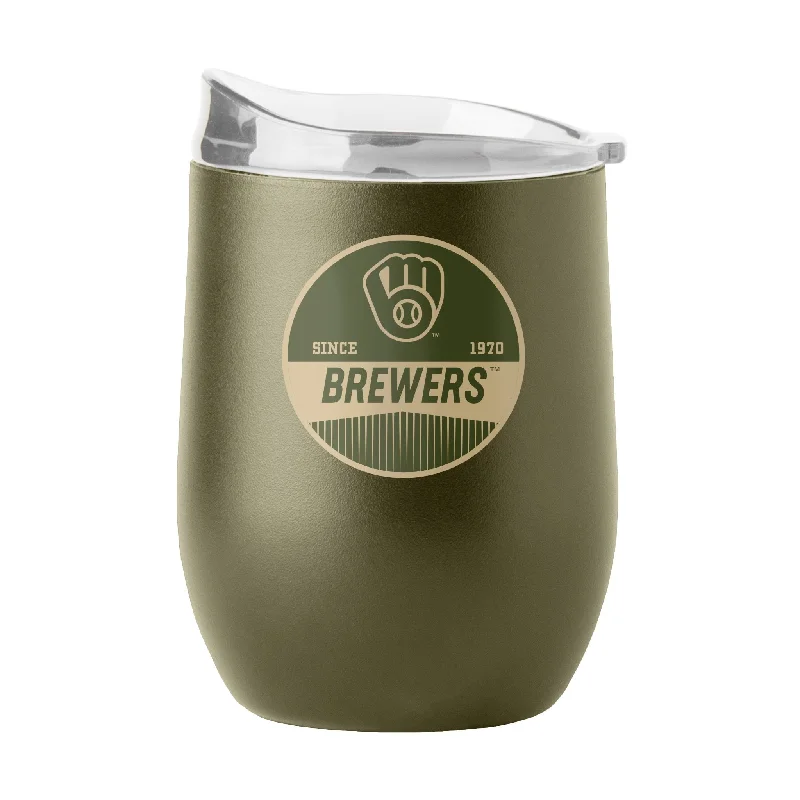 Milwaukee Brewers 16oz Badge Powder Coat Curved Beverage