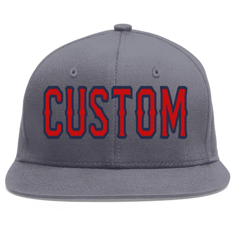 Custom Dark Gray Red-Navy Flat Eaves Sport Baseball Cap