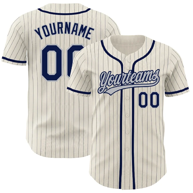 Custom Cream Gray Pinstripe Navy Authentic Baseball Jersey