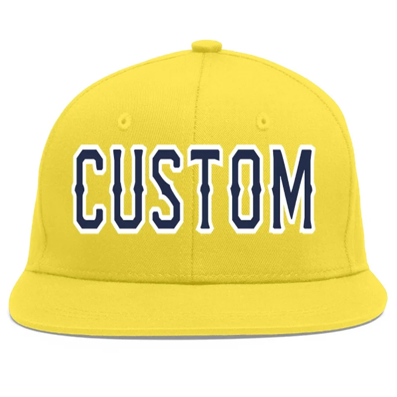 Custom Light Gold Navy-White Flat Eaves Sport Baseball Cap