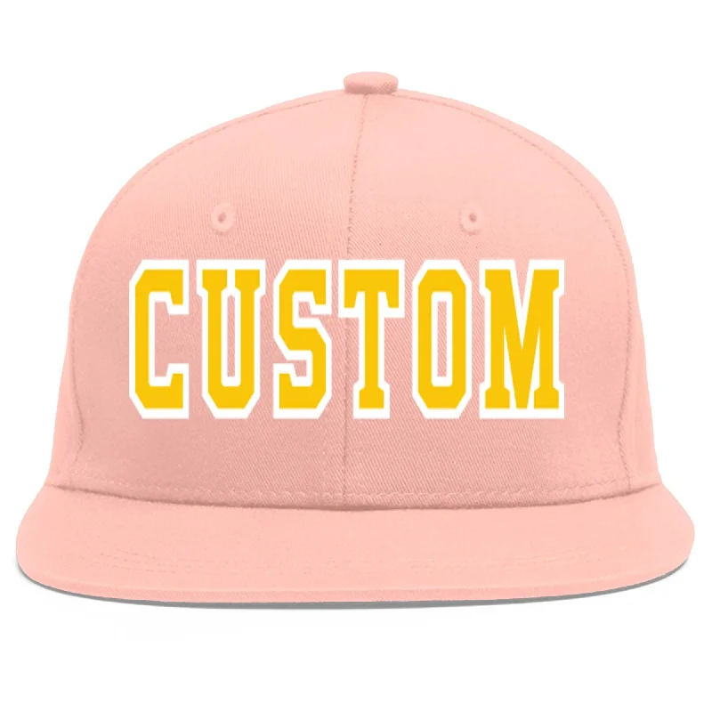 Custom Pink Gold-White Flat Eaves Sport Baseball Cap