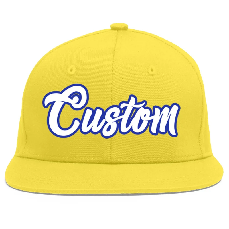 Custom Light Gold White-Royal Flat Eaves Sport Baseball Cap