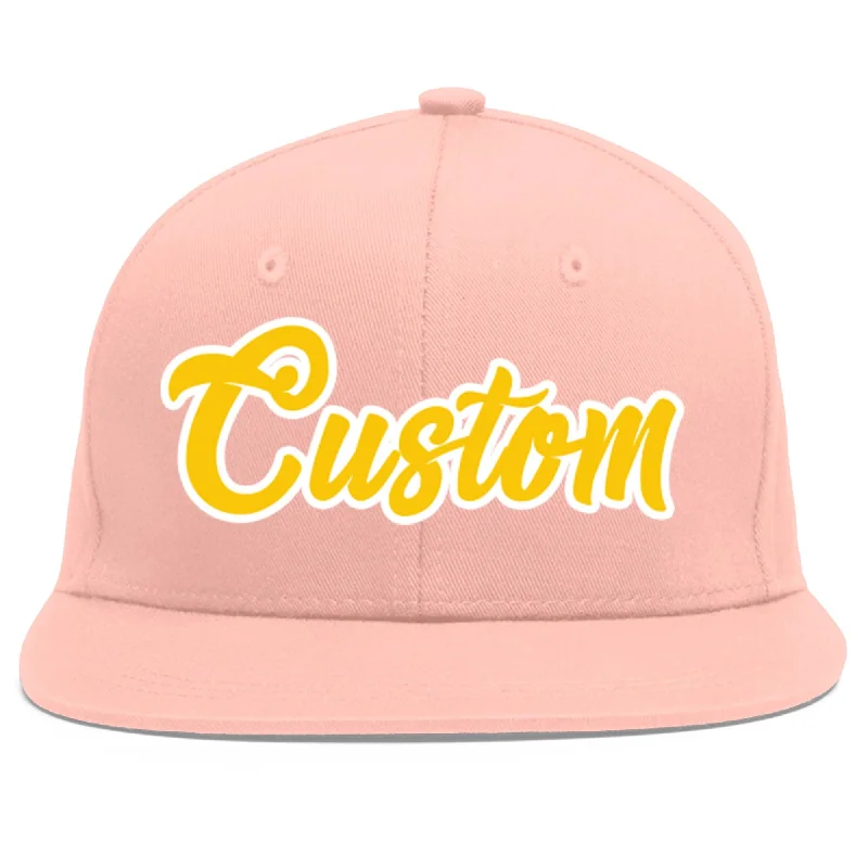 Custom Pink Gold-White Flat Eaves Sport Baseball Cap