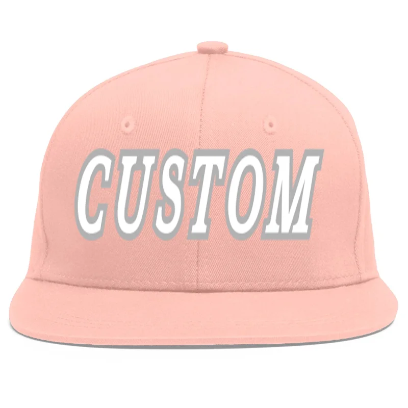 Custom Pink White-Gray Flat Eaves Sport Baseball Cap