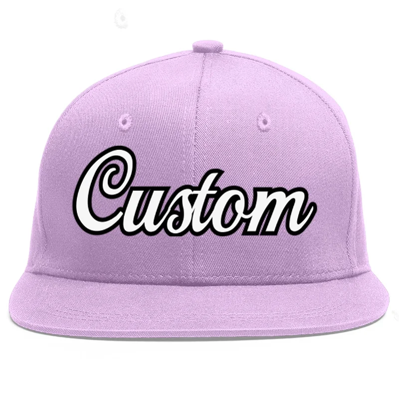 Custom Light Purple White-Black Flat Eaves Sport Baseball Cap