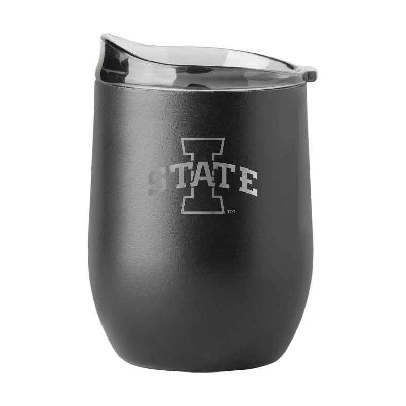 Iowa State Etch 16oz Black Powder Coat Stainless Curved Beverage