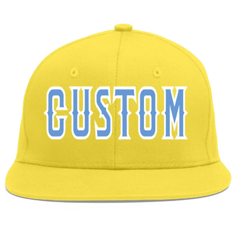 Custom Light Gold Light Blue-White Flat Eaves Sport Baseball Cap