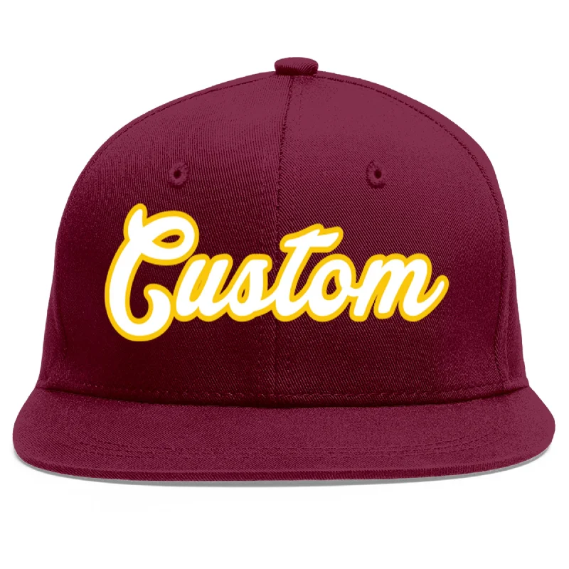 Custom Crimson White-Gold Flat Eaves Sport Baseball Cap