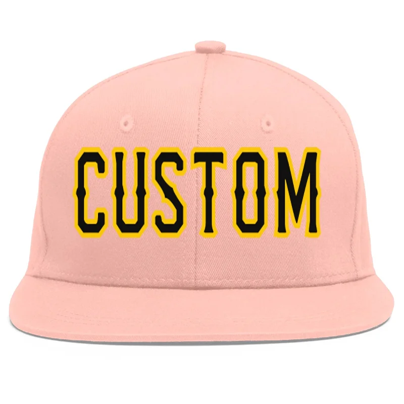 Custom Pink Black-Gold Flat Eaves Sport Baseball Cap