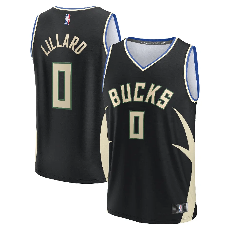 Damian Lillard Milwaukee Bucks Branded Youth Fast Break Player Basketball Jersey - Statement Edition - Black