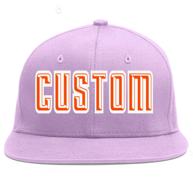 Custom Light Purple Orange-White Flat Eaves Sport Baseball Cap