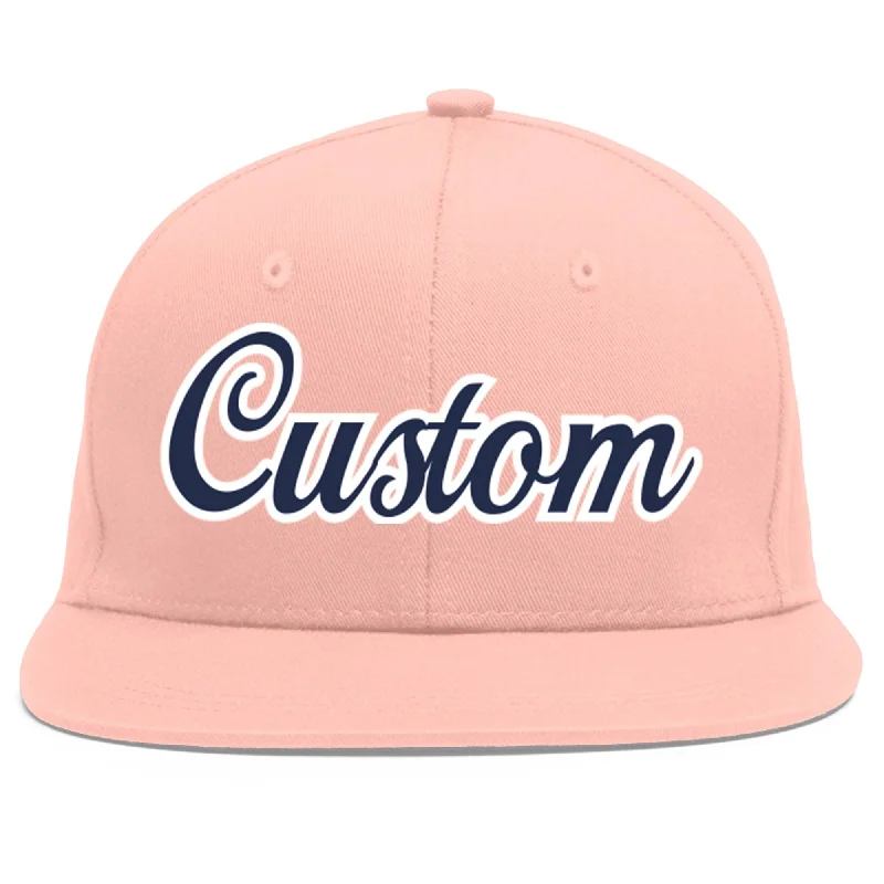 Custom Pink Navy-White Flat Eaves Sport Baseball Cap