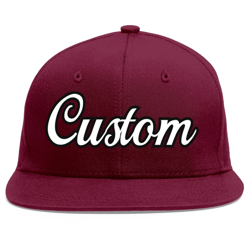 Custom Crimson White-Black Flat Eaves Sport Baseball Cap