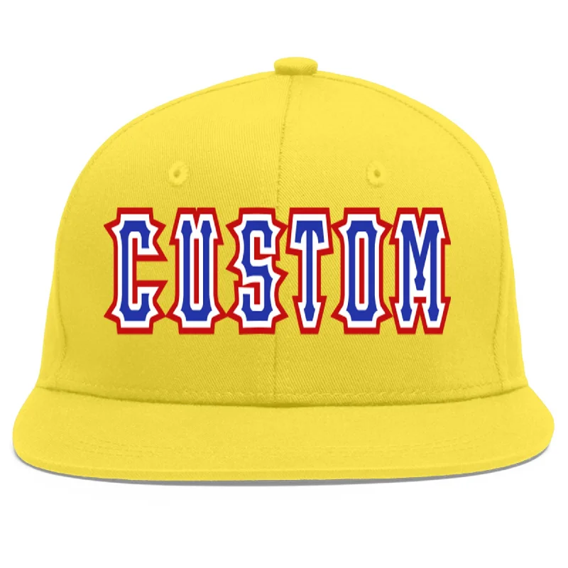 Custom Light Gold Royal-White Flat Eaves Sport Baseball Cap