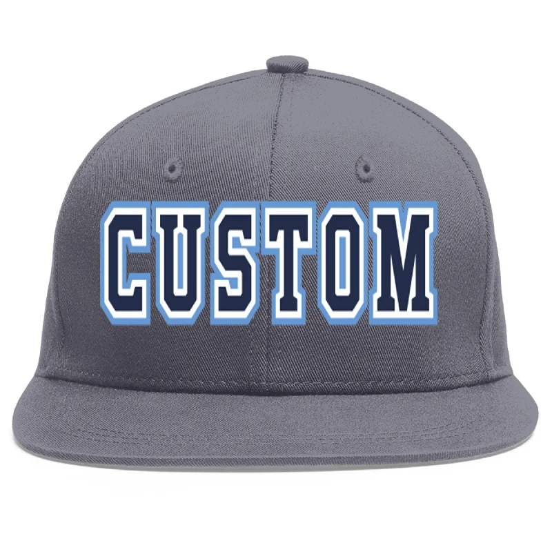 Custom Dark Gray Navy-White Flat Eaves Sport Baseball Cap