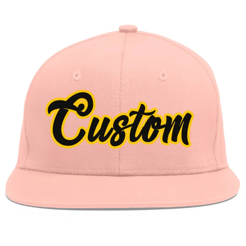 Custom Pink Black-Gold Flat Eaves Sport Baseball Cap