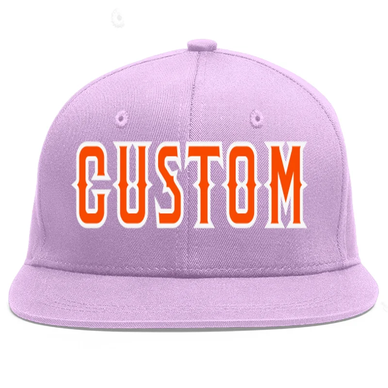 Custom Light Purple Orange-White Flat Eaves Sport Baseball Cap