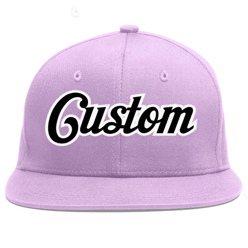 Custom Light Purple Black-White Flat Eaves Sport Baseball Cap