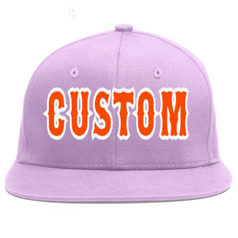 Custom Light Purple Orange-White Flat Eaves Sport Baseball Cap