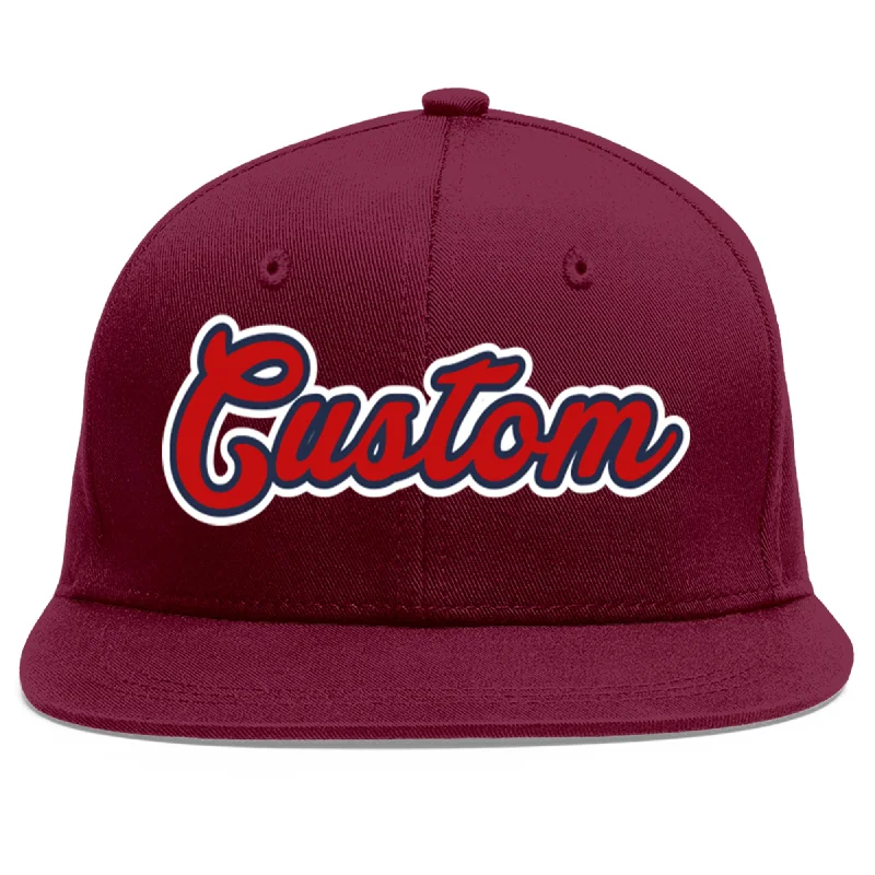 Custom Crimson Red-Navy Flat Eaves Sport Baseball Cap