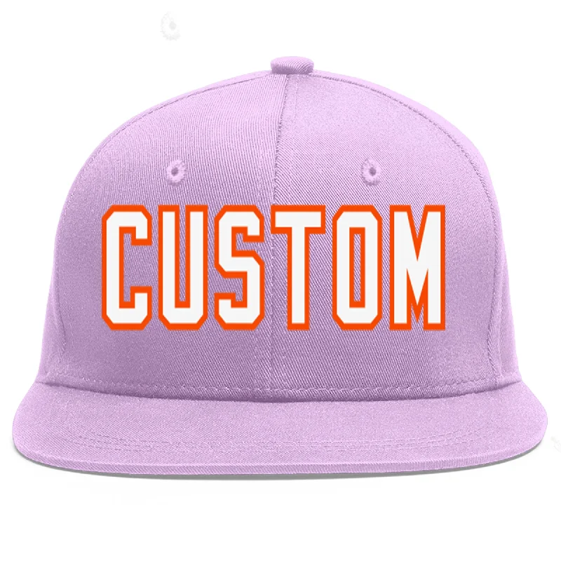 Custom Light Purple White-Orange Flat Eaves Sport Baseball Cap