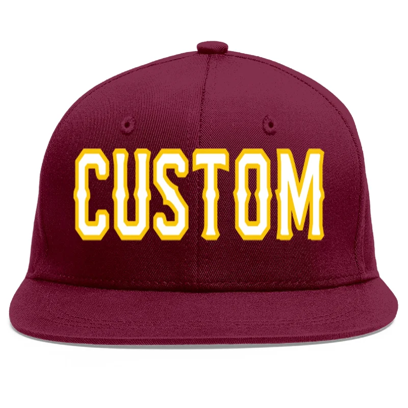 Custom Crimson White-Gold Flat Eaves Sport Baseball Cap