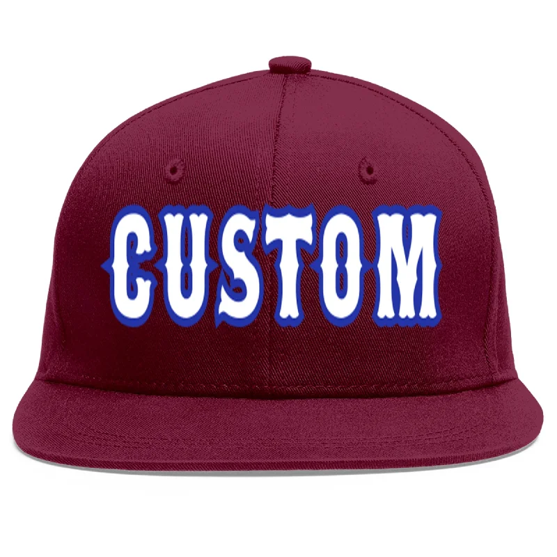 Custom Crimson White-Royal Flat Eaves Sport Baseball Cap