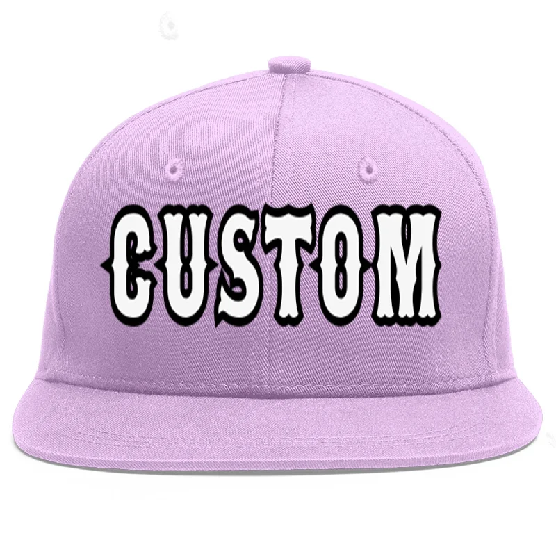 Custom Light Purple White-Black Flat Eaves Sport Baseball Cap