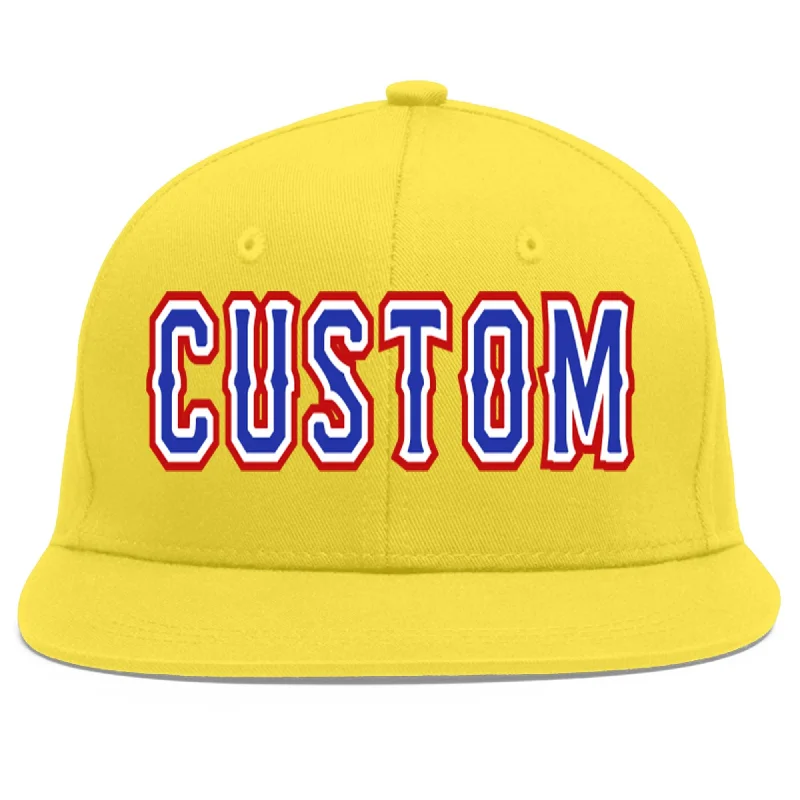 Custom Light Gold Royal-White Flat Eaves Sport Baseball Cap