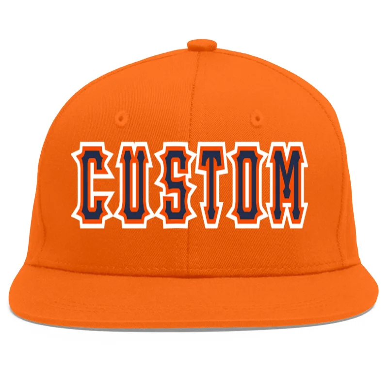 Custom Orange Navy-Orange Flat Eaves Sport Baseball Cap