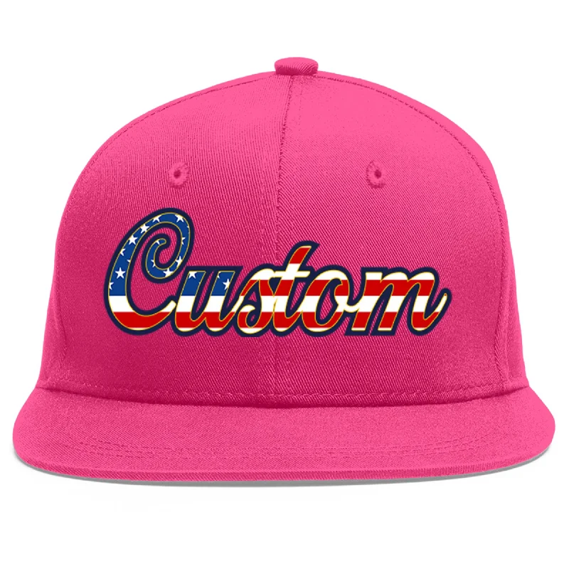 Custom Rose Red Vintage USA Flag-Gold Flat Eaves Sport Baseball Cap