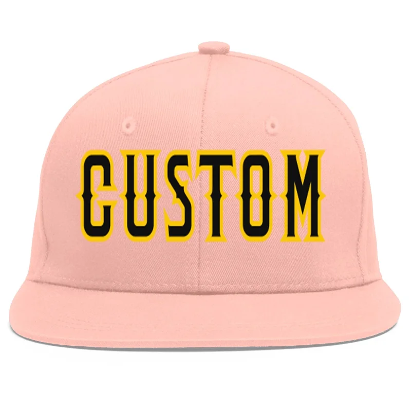 Custom Pink Black-Gold Flat Eaves Sport Baseball Cap