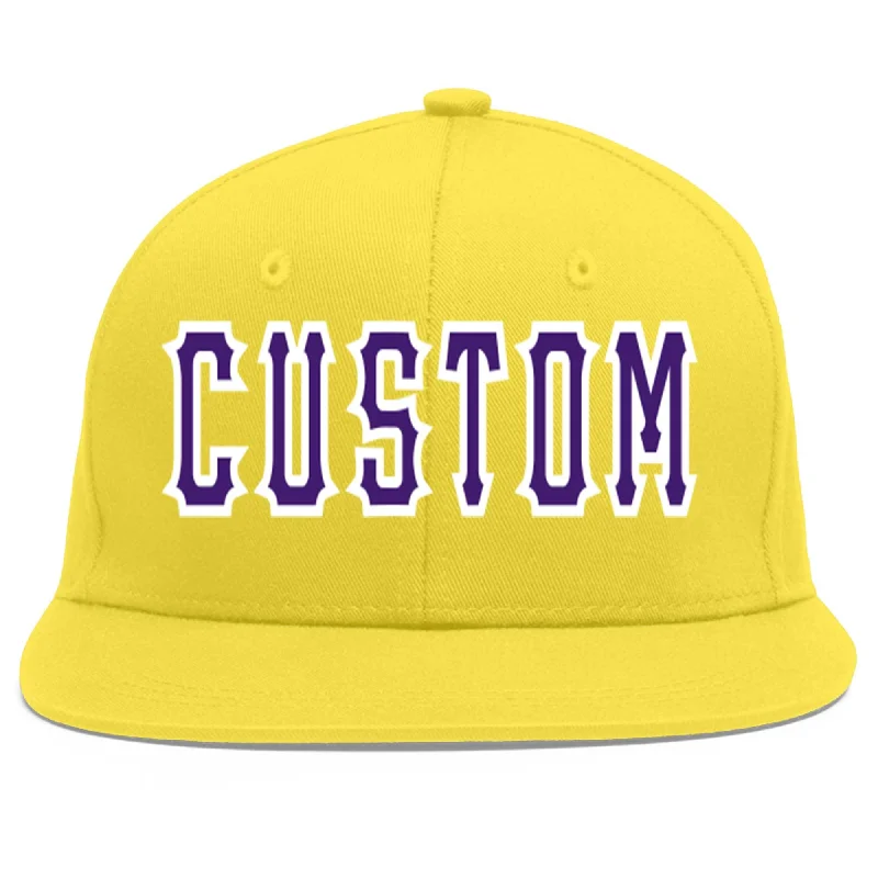 Custom Light Gold purple-White Flat Eaves Sport Baseball Cap