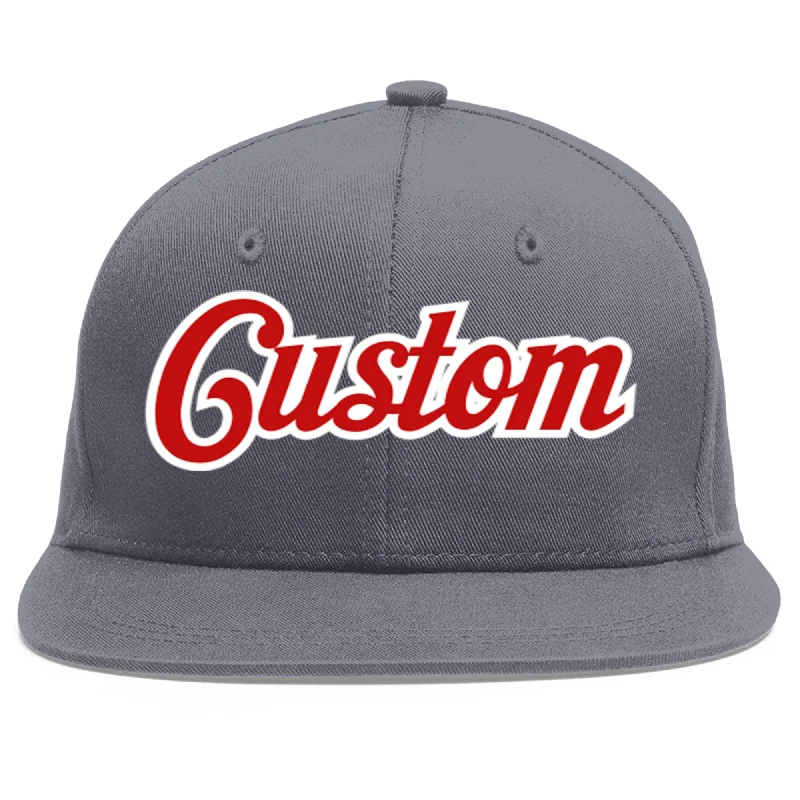 Custom Dark Gray Red-White Flat Eaves Sport Baseball Cap