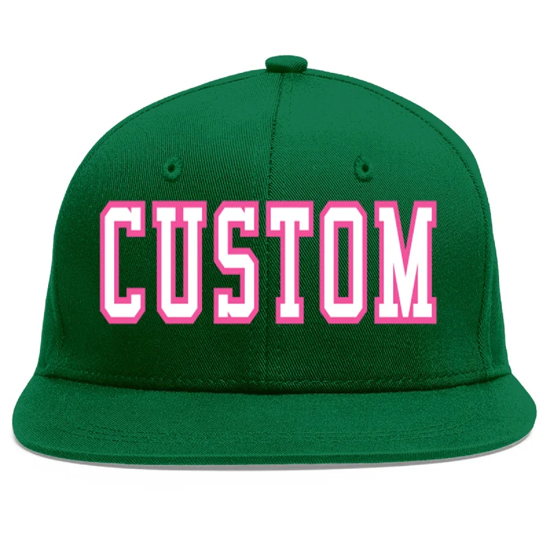 Custom Green White-Pink Flat Eaves Sport Baseball Cap